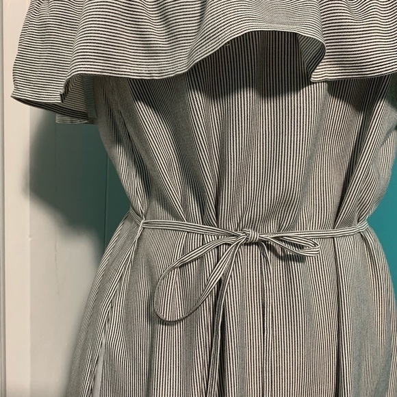 Loft OUTLET Micro Striped Off the Shoulder Dress - Picture 8 of 8